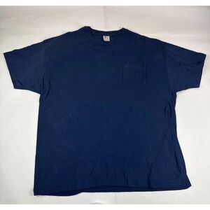 Hanes Pocket T-Shirt Mens 2XL Blue Single Stitch Short Sleeve Blank Tee Vtg 90s